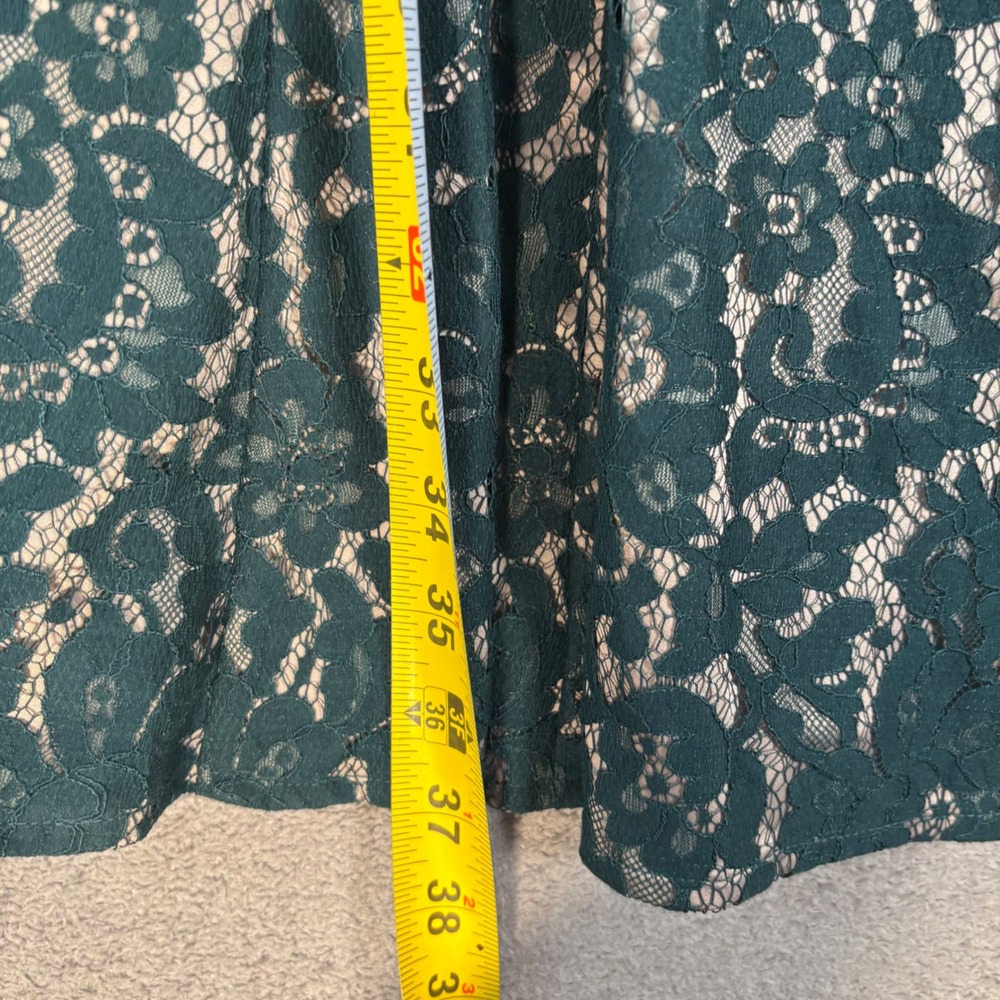 Eliza J Lace Fit N Flare Dress Size 6 Evergreen Lined Midi Illusion Lace Overlay - Picture 9 of 12